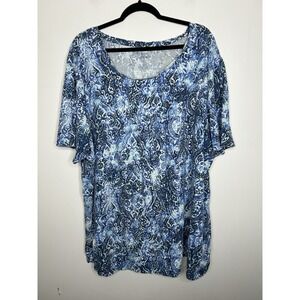 Catherines Top Womens Blue White Paisley Blouse Top Short Sleeve Size 3X 26/28W